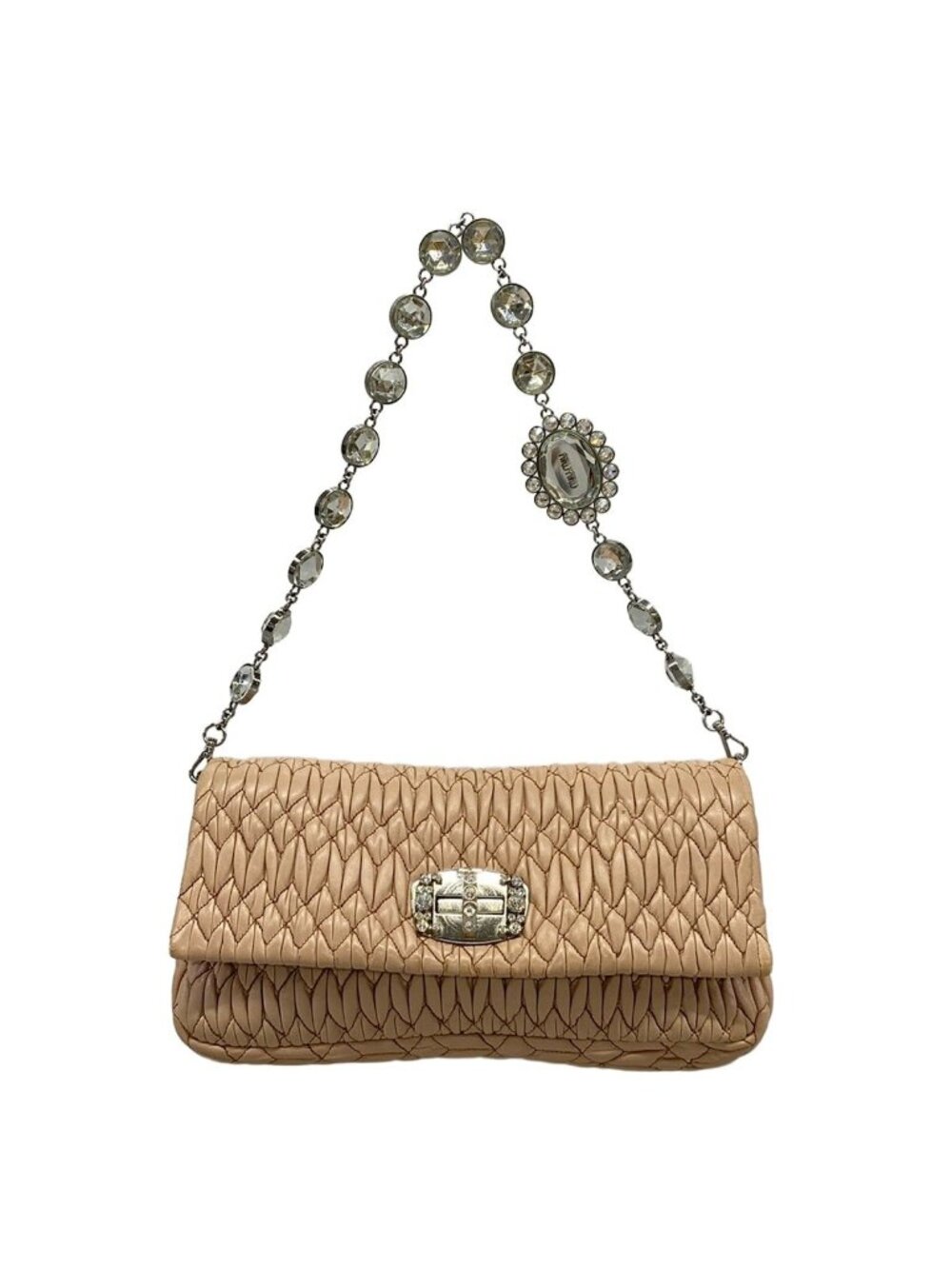 Miu Miu Shoulder Bag Crystal Matelasse Beige Leather